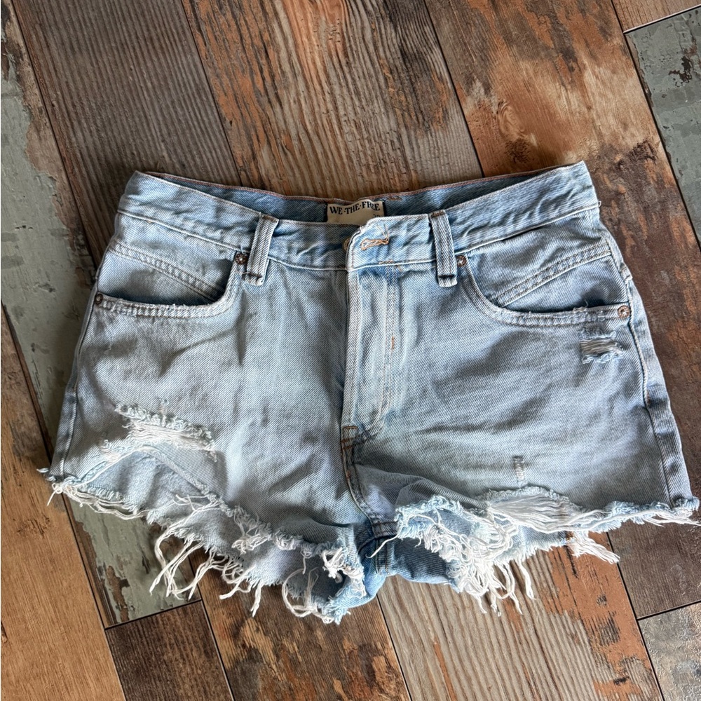 We The Free Faded Blue Frayed Jean Shorts